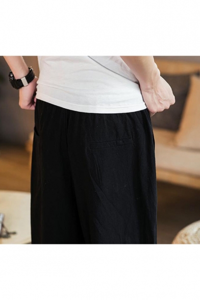 Chinese Style New Fashion Simple Plain Loose Fit Casual Wide Leg Pants