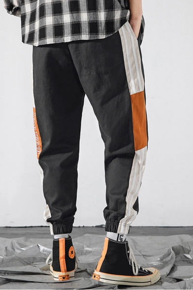 Guys Trendy Colorblock Letter LEAD TREND Pattern Drawstring Waist Elastic Cuffs Casual Track Pants