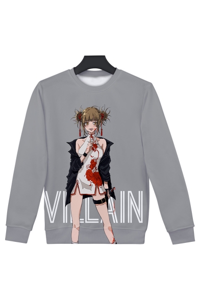 Hot Fashion Comic Girl 3D Printed Round Neck Long Sleeve Loose Fit Casual Pullover Sweatshirts