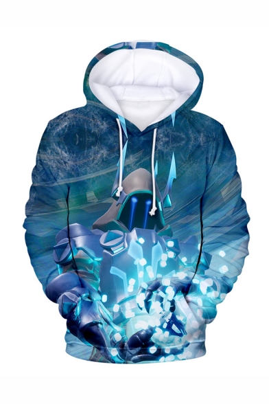 Hot Popular Game Character 3D Printed Blue Loose Fit Long Sleeve Pullover Hoodie