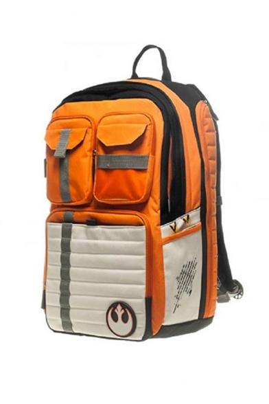 Hot Trendy Orange Color Block Large Capacity Unisex School Bag Backpack