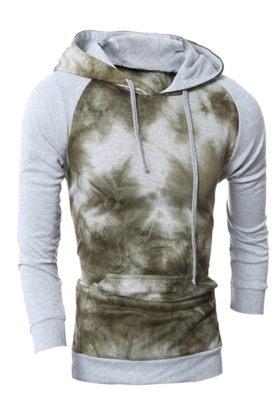 Men's Popular Fashion Colorblock Ombre Color Patched Drawstring Hooded Long Sleeve Slim Fit Casual Sports Hoodie