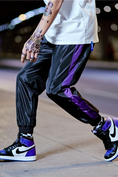 Men's Popular Fashion Colorblock Patched Side Loose Fit Street Trendy Track Pants with Side Pocket