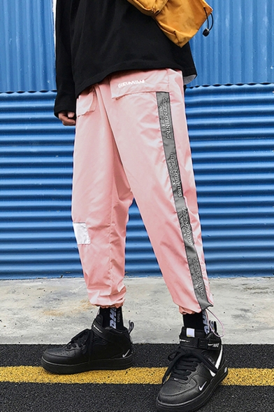 Men's Street Style Trendy Letter Printed Colorblock Patched Tape Side Casual Loose Sports Track Pants