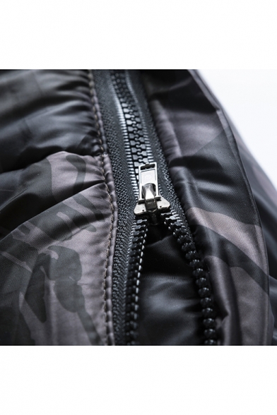 Men's Stylish Long Sleeve Camouflage Print Zipper Pockets Slim Fit Hooded Padded Coat