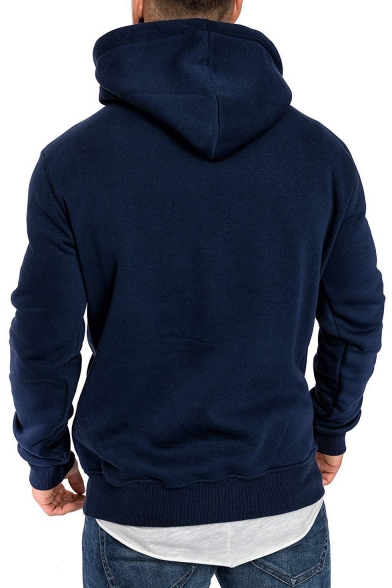 Mens New Fashion Button Embellished Front Simple Plain Long Sleeve Slim Fitness Casual Sports Hoodie
