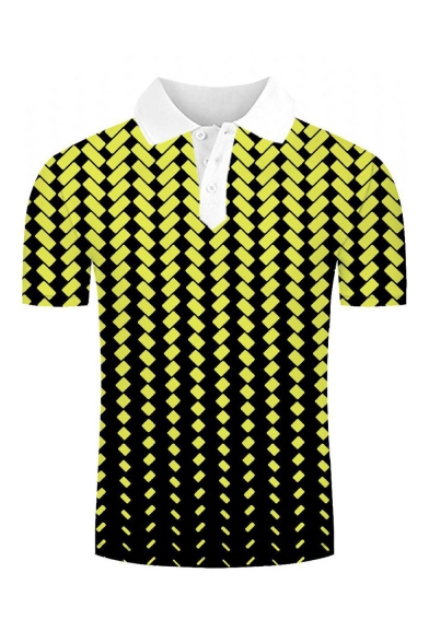 Mens New Trendy Classic Plaid Pattern Short Sleeve Lapel Collar Polo Shirt