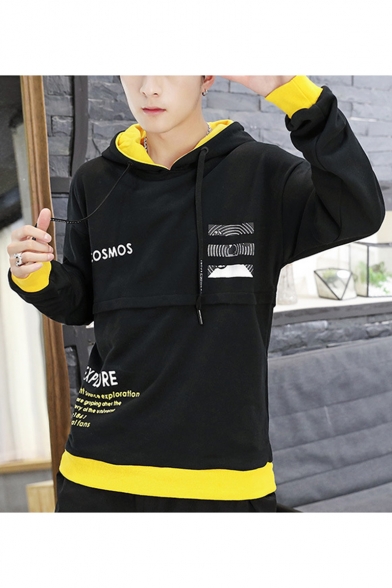 Mens Popular Fashion Letter EXPLORE Printed Long Sleeve Casual Drawstring Pullover Hoodie