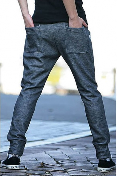 Mens Simple Fashion Contrast Trim Multi-pocket Design Drawstring Waist Casual Sports Sweatpants
