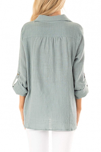 New Arrival Long Sleeve Button Down Knotted Front Loose Cotton Linen Shirt