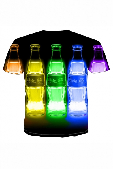 New Arrival Popular Colorful Beer Bottle Pattern Round Neck Short Sleeve Casual T-Shirt