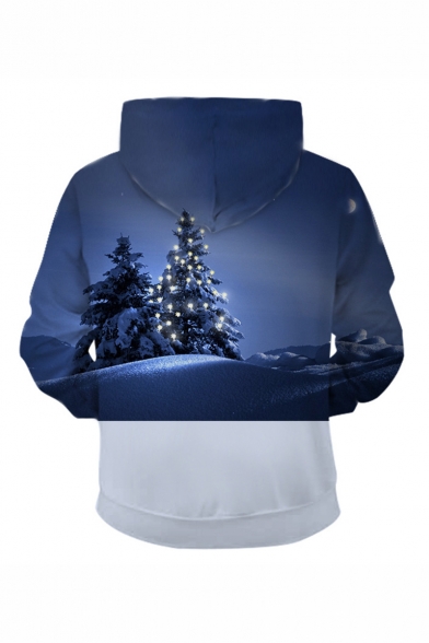 New Trendy Christmas Santa Claus 3D Printed Long Sleeve Loose Fit Navy Drawstring Pullover Hoodie with Pocket