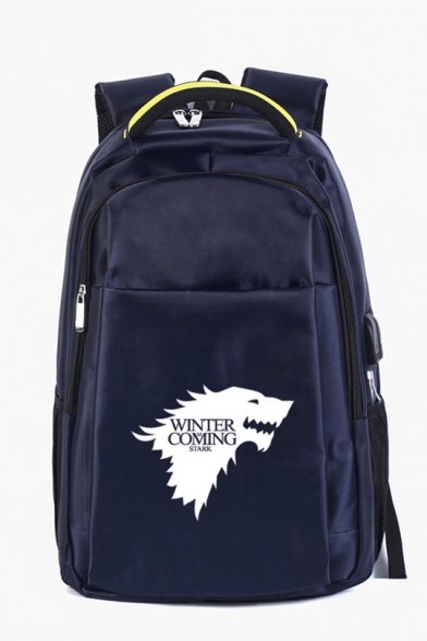 Stylish Winter Is Coming Wolf Head Printed USB Charge Unisex Bag Backpack 36*16*50cm