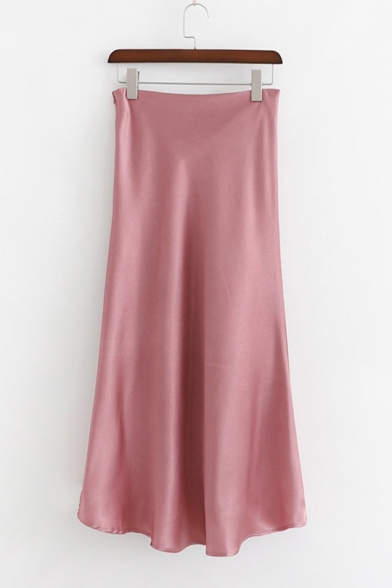 Summer Fancy Pink Slit Side Asymmetric Hem Beading Embellished Midi Flared Silk Skirt