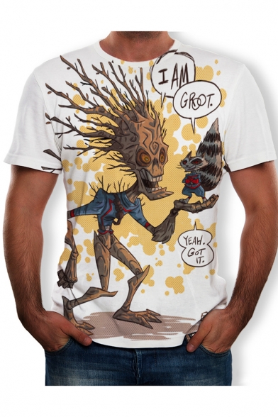 Summer Hot Trendy Mens Short Sleeve Round Neck Letter Groot Printed Funny Pullover Tee