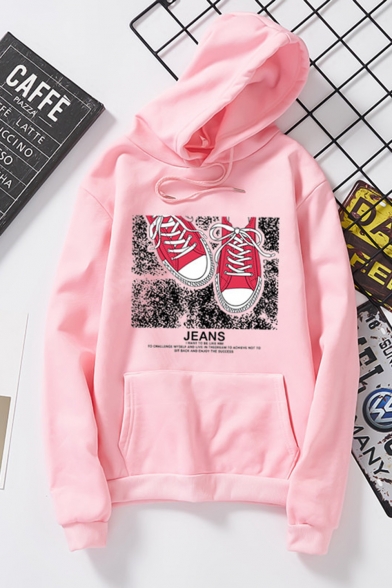 Unisex Trendy Letter JEANS Shoes Printed Long Sleeve Casual Sports Hoodie
