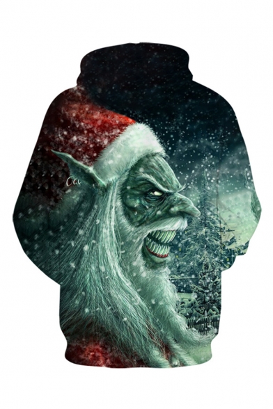 Christmas Popular Fashion Santa Claus 3D Printed Green Long Sleeve Casual Loose Pullover Hoodie