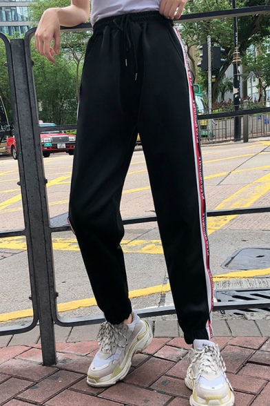 Drawstring Waist Letter Tape Side Hip Hop Style Tapered Track Pants