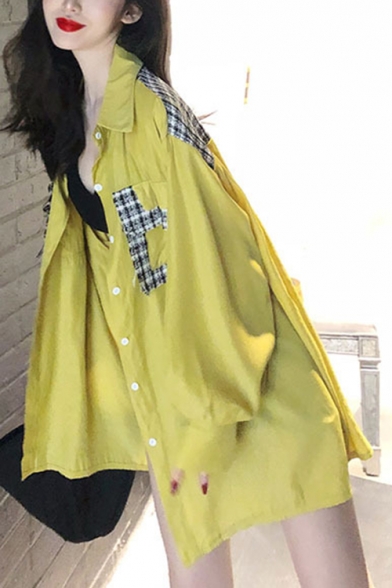 Fashionable Women Plaid Pattern Panel Pocket Long Sleeve Long Sun Screen Coat