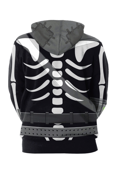 Halloween Cool Fashion Skeleton 3D Printed Black Long Sleeve Pullover Hoodie