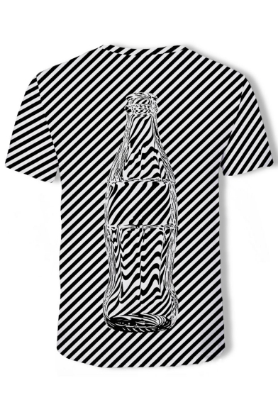 Hot Street Style Young Mans Glass Striped Printed Short Sleeve Round Neck Straight Tee