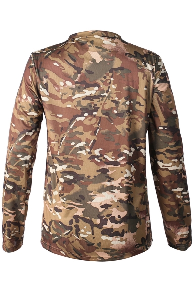 Hot Trendy Long Sleeve Round Neck Quick Dry Breathable Pullover Camo T-Shirt