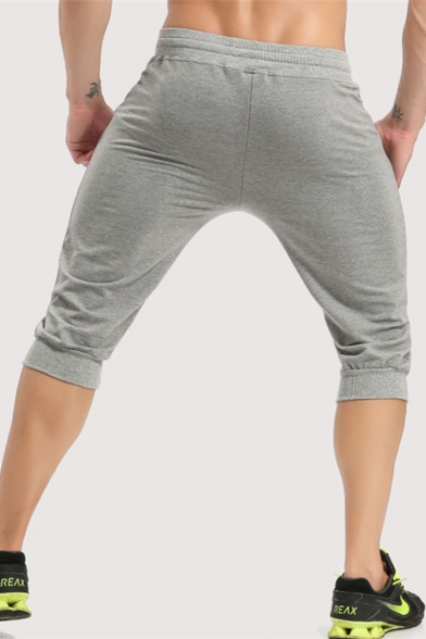 Men's New Fashion Logo Printed Zippered Pocket Side Drawstring Waist Cropped Sports Cotton Sweatpants