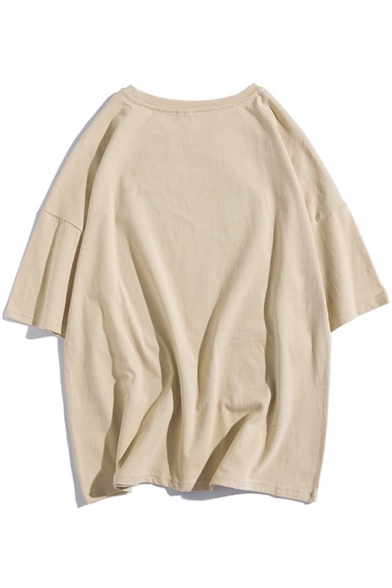 Mens Hot Stylish Half Sleeve Round Neck VERDURE Letter Figure Printed Simple Loose Cotton T-Shirt