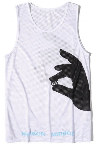 Mens New Stylish Sleeveless Scoop Neck Off Letter Hand Printed Quick Drying Sport Mesh Tank Tee