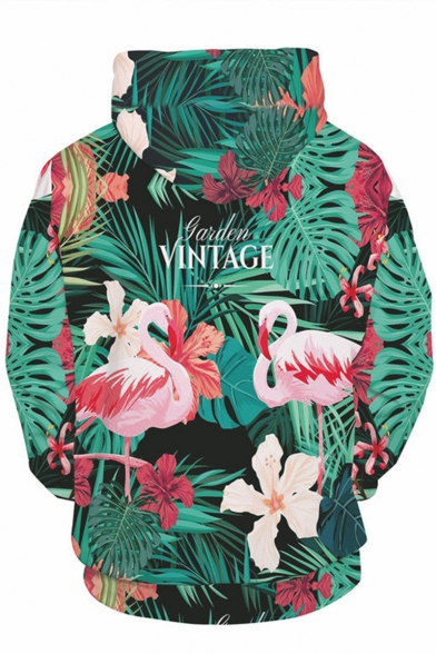 New Stylish Green Plant Flamingo 3D Printed Long Sleeve Unisex Casual Loose Hoodie