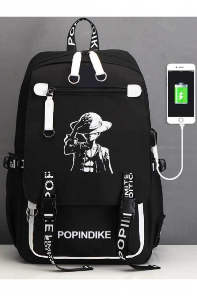 Popular Comic Character Printed Creative USB Charging Students Canvas School Bag Backpack 33*17*48cm