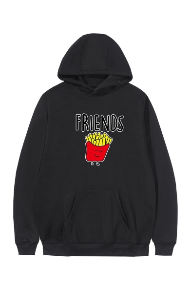 Unisex Popular Fashion Letter BEST FRIENDS Hamburger French Fries Cartoon Printed Long Sleeve Casual Sports Pullover Hoodie