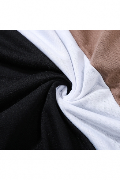 Womens Black Round Neck Long Sleeve Colorblock Pullover Sweatshirt