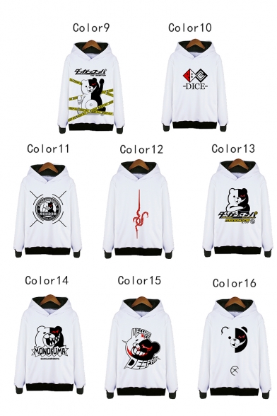 Cartoon Black and White Bear Pattern Round Neck Long Sleeve Unisex Casual Pullover Hoodie