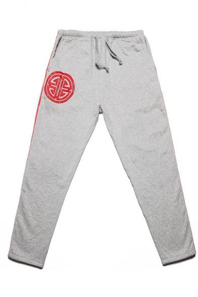 Chinese Style Contrast Stripe Side Logo Printed Casual Loose Sweatpants