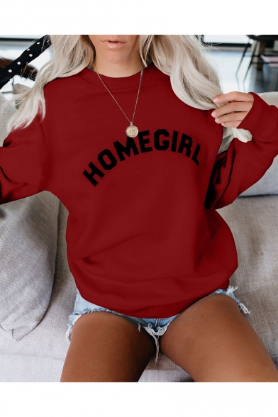 Cool Simple Letter HOMEGIRL Print Crewneck Long Sleeve Casual Leisure Sweatshirt