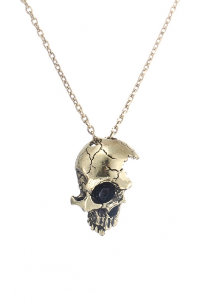 Cool Unique Vintage Half Skull Face Pendant Gothic Necklace