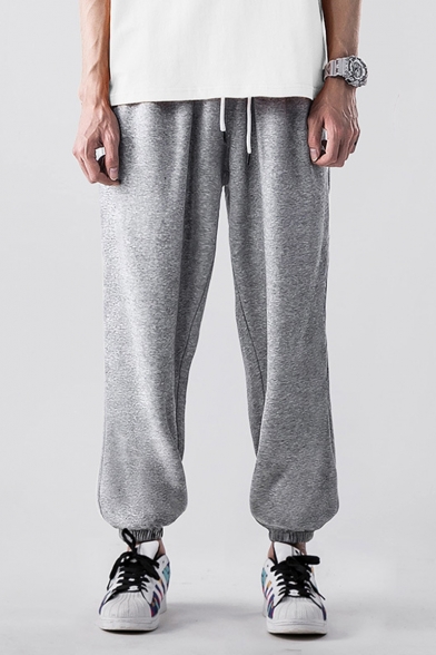 Guys New Fashion Simple Plain Drawstring Waist Elastic Cuffs Loose Fit Casual Sports Cotton Sweatpants