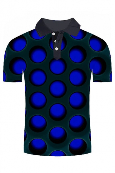 Guys Summer New Trendy Funny 3D Hole Pattern Short Sleeve Lapel Collar Polo Shirt