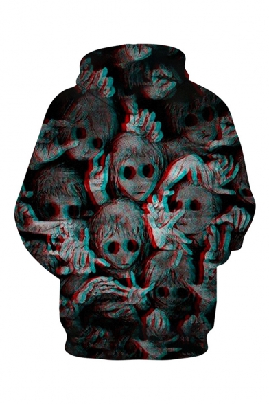 Halloween Black Horror Ghost 3D Printed Long Sleeve Pullover Drawstring Hoodie