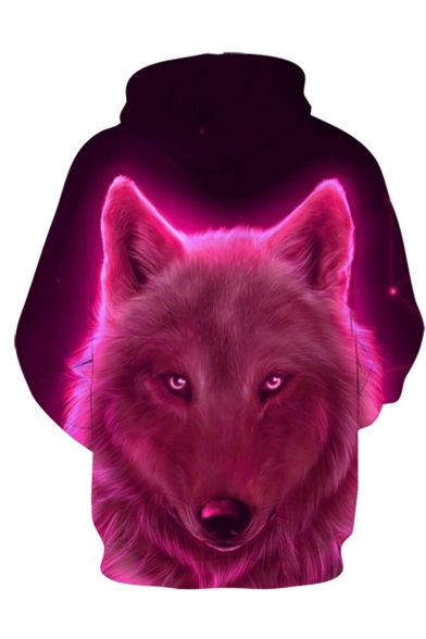Hot Fashion Purple Aurora Wolf 3D Printed Long Sleeve Loose Drawstring Hoodie