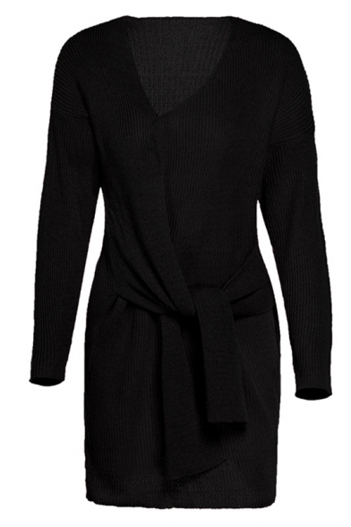 Hot Popular Plain V Neck Long Sleeve Asymmetrical Cardigan for Women