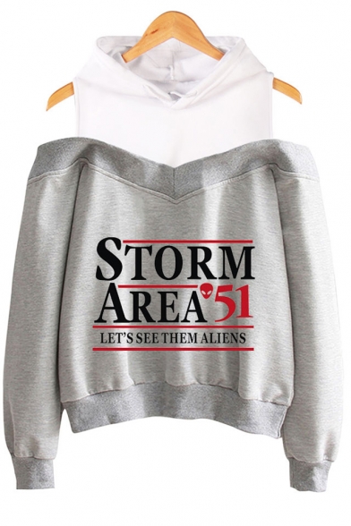 Hot Popular Storm Area Printed Cold Shoulder Long Sleeve Hoodie