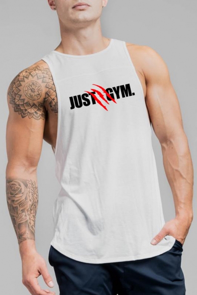 JUST GYM Letter Printed Sleeveless Round Neck Mens Gym Tank Tee
