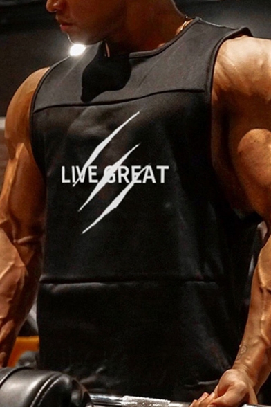 LIVE GREAT Letter Printed Sleeveless Round Neck Quick Dry Breathable Sport Tank Tee
