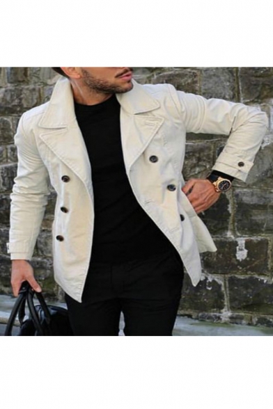 Men's Simple Lapel Collar Long Sleeve Plain Single Breasted Slim Fitted Short Trench Coat