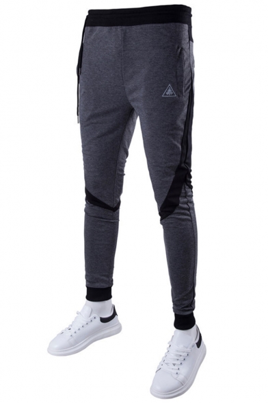 Men's Trendy Colorblock Patched Logo Printed Drawstring Waist Casual Cotton Sports Sweatpants