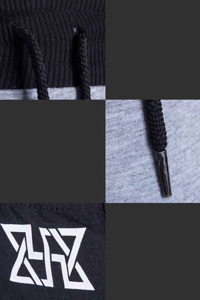 Men's Trendy Colorblock Patched Logo Printed Drawstring Waist Casual Cotton Sports Sweatpants