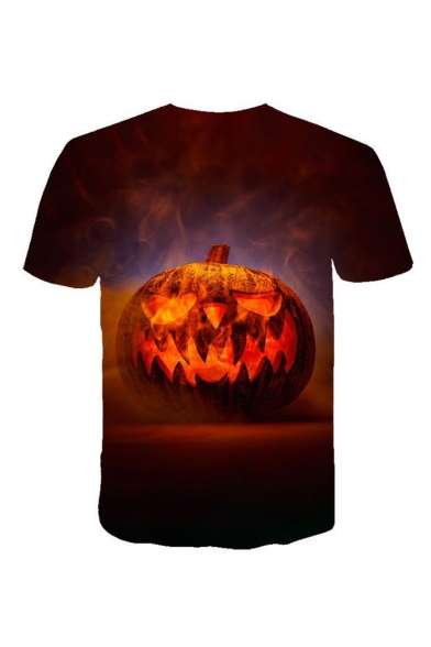 Mens Halloween Cool Pumpkin Print Round Neck Short Sleeve Casual Basic T-Shirt