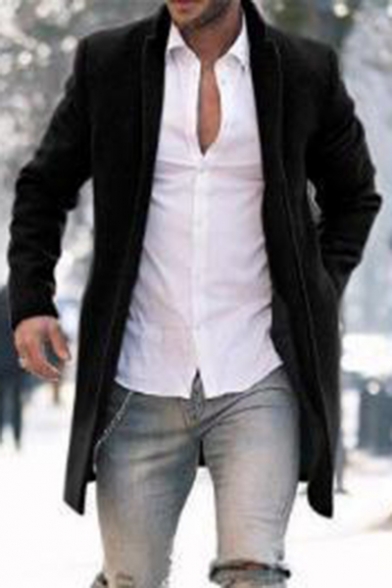 Mens Hot Fashion Simple Solid Color Long Sleeve Open Front Long Coat